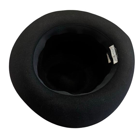 Vintage 80s Lord & Taylor Italian Wool Black Bucket Hat Velvet Rosette S/M main image 6